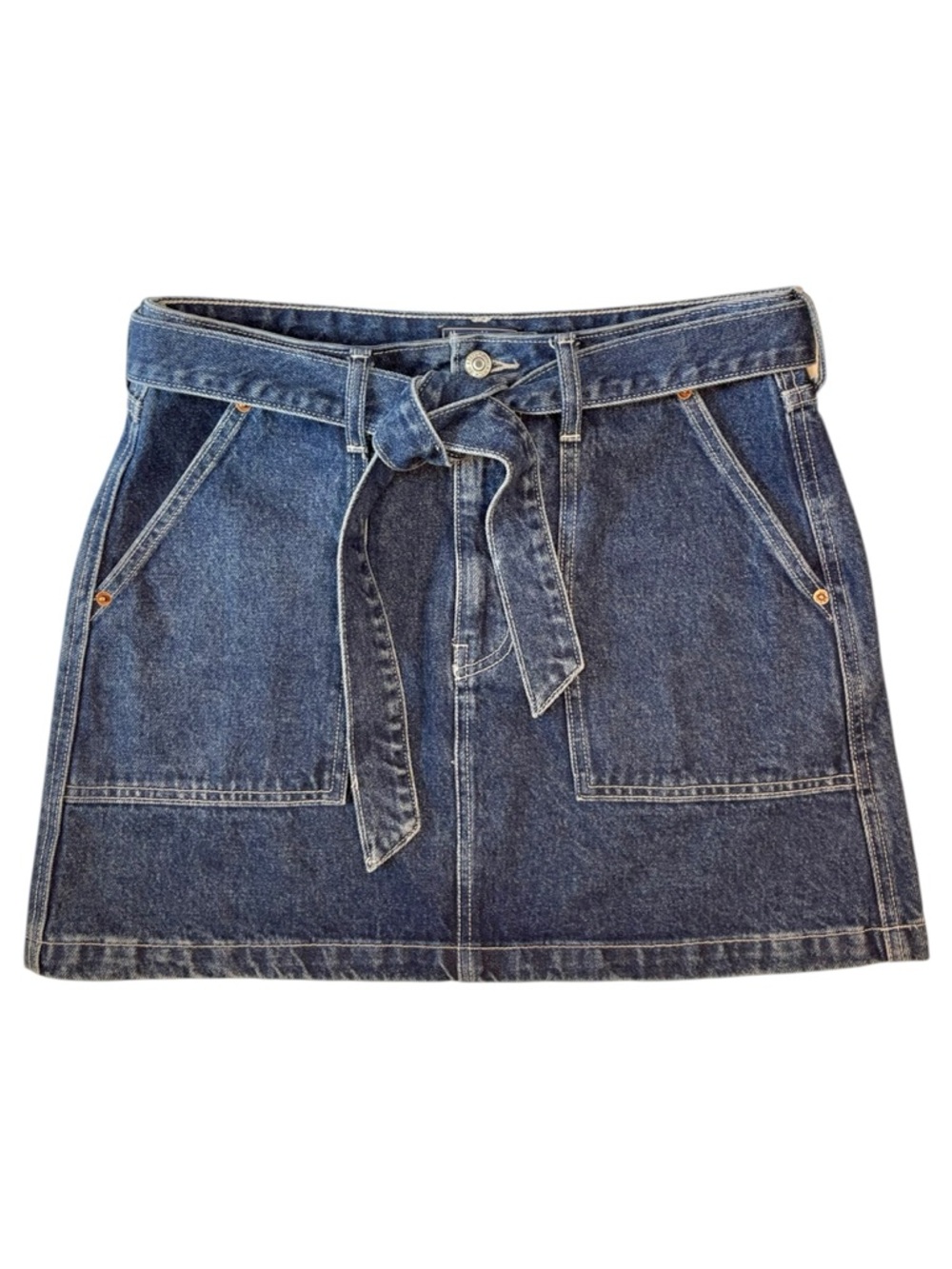 Abercrombie & Fitch Dark Blue Denim Tie-Waist Mini Skirt
